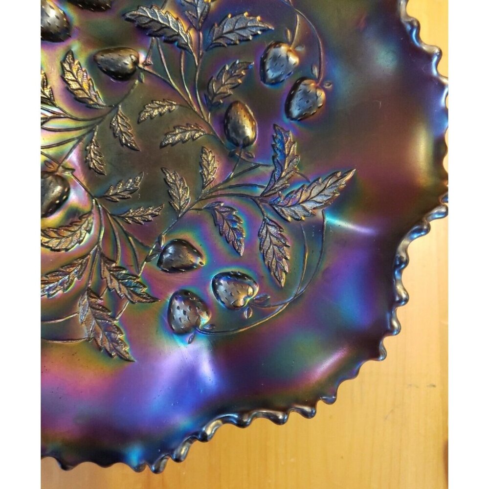 Northwood Amethyst Carnival Glass Strawberry Basket Bowl Iridescent Antique 1911 - Picture 6 of 15